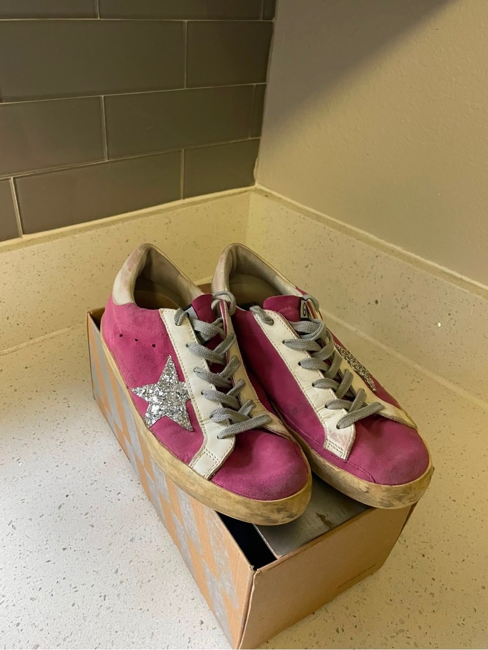 Golden Goose Pink Suede Sneakers with Silver Star